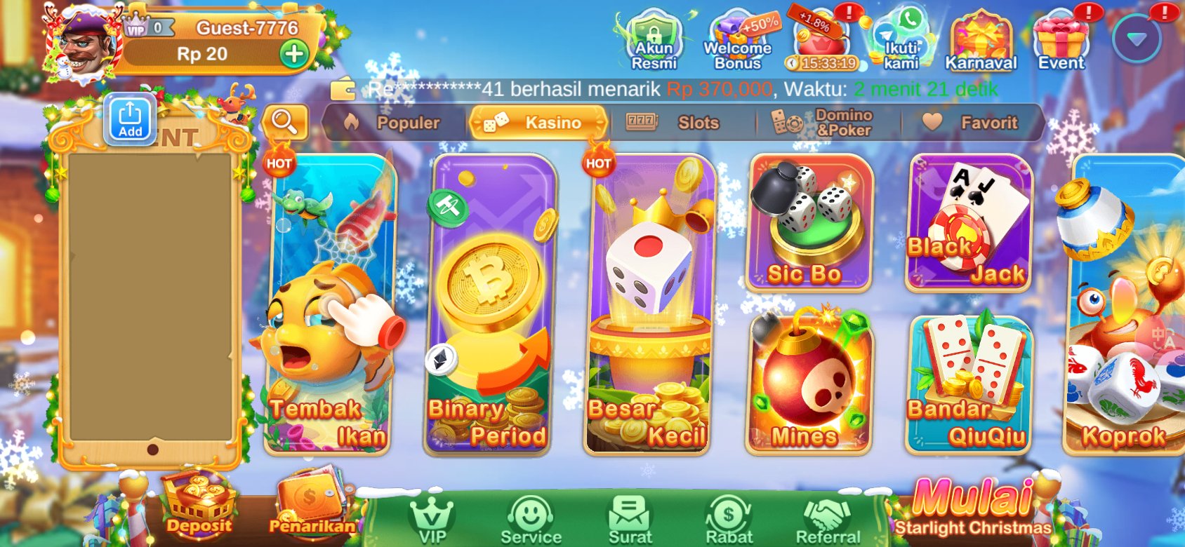 Game kasino populer seperti Tembak Ikan dan Sic Bo tersedia di K3K3 Apk 2 140.